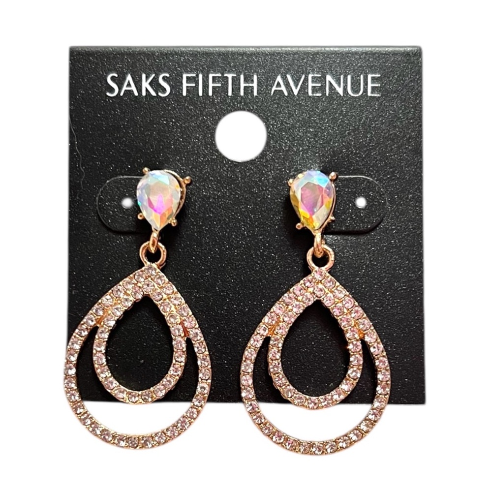 💎2/$30💎 Saks Fifth Avenue Gold Teardrop Crystal Drop Earrings